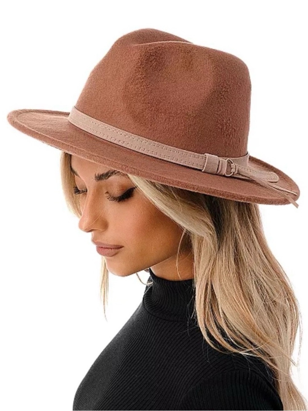 Marcus Adler Women's fedora Wool Blend Felt Hat with Faux Leather Band Taupe